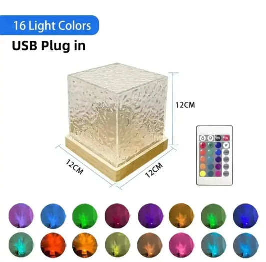 16 Color USB Charging Dynamic Rotating Water Wave Projector Night Glow Flame Crystal Light Living Room Bedroom Decor